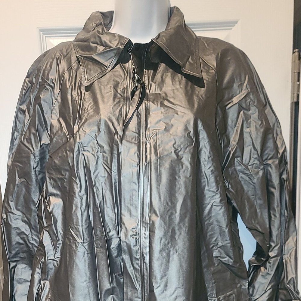 Dark Grey Oversized Shiny Rain Jacket